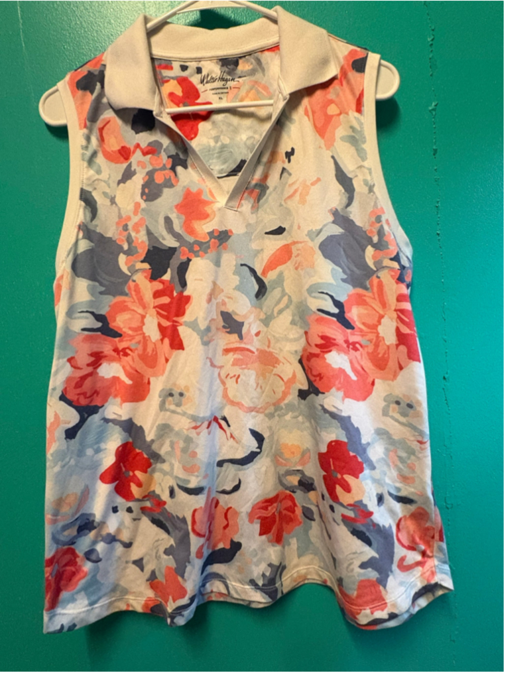 Women's Walter Hagen Sleeveless Polo Shirt XL White Coral Floral